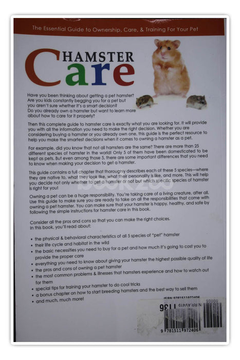 Hamster Care: The Essential Guide to Ownership, Care, & Training For Your  Pet: Pellham, Kate H: 9781511972406: : Books